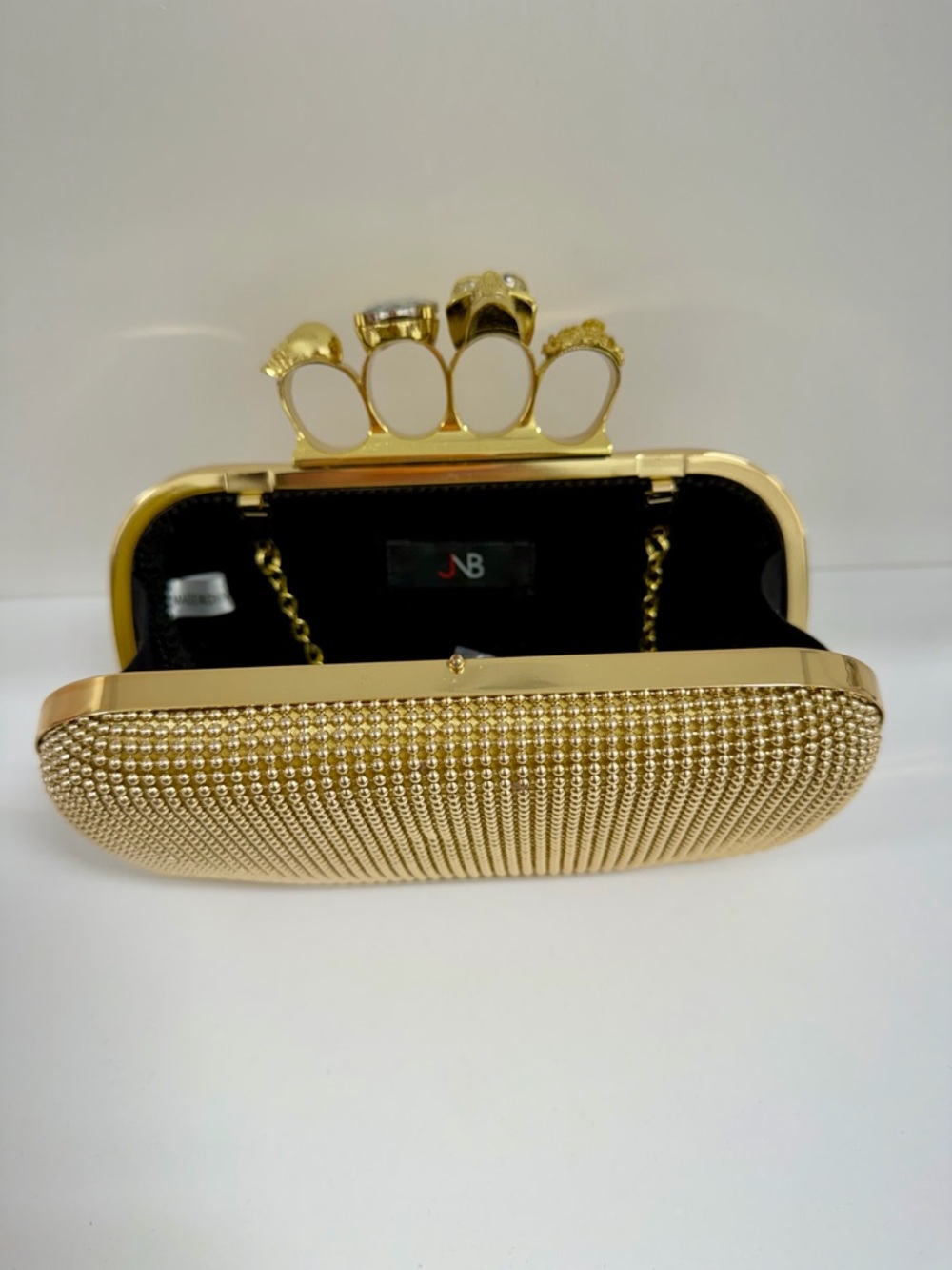 Gold Rhinestone Skull Knuckle Clutch Bag | Statement Evening Bag | NWOT - Picture 10 of 11